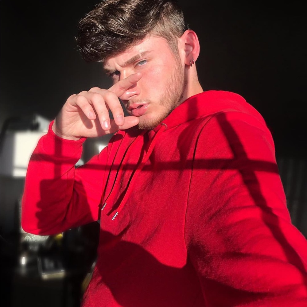 Red sweatshirt.